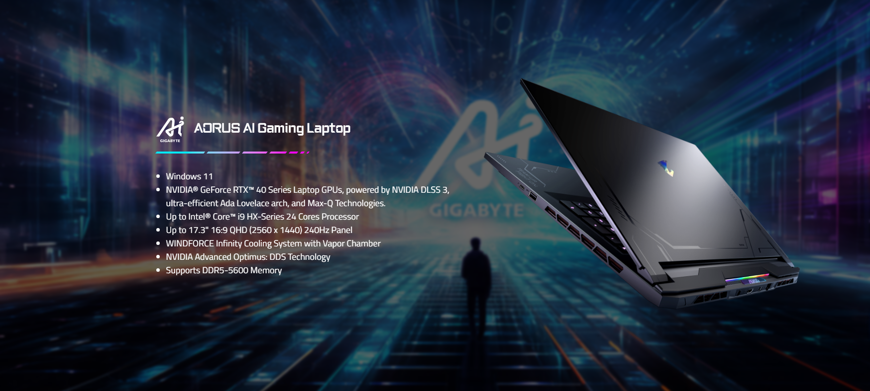 A large marketing image providing additional information about the product Gigabyte AOURUS 17X AZG-65AU665SH 17.3" 240Hz 14th Gen i9 14900HX RTX 4090 Win 11 Gaming Notebook - Additional alt info not provided